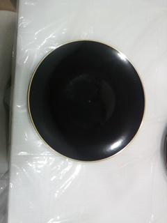 A set of 4 Black with Gold Rim Transparent Hammered Plastic Charger party Plates