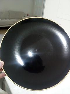 A set of 4 Black with Gold Rim Transparent Hammered Plastic Charger party Plates