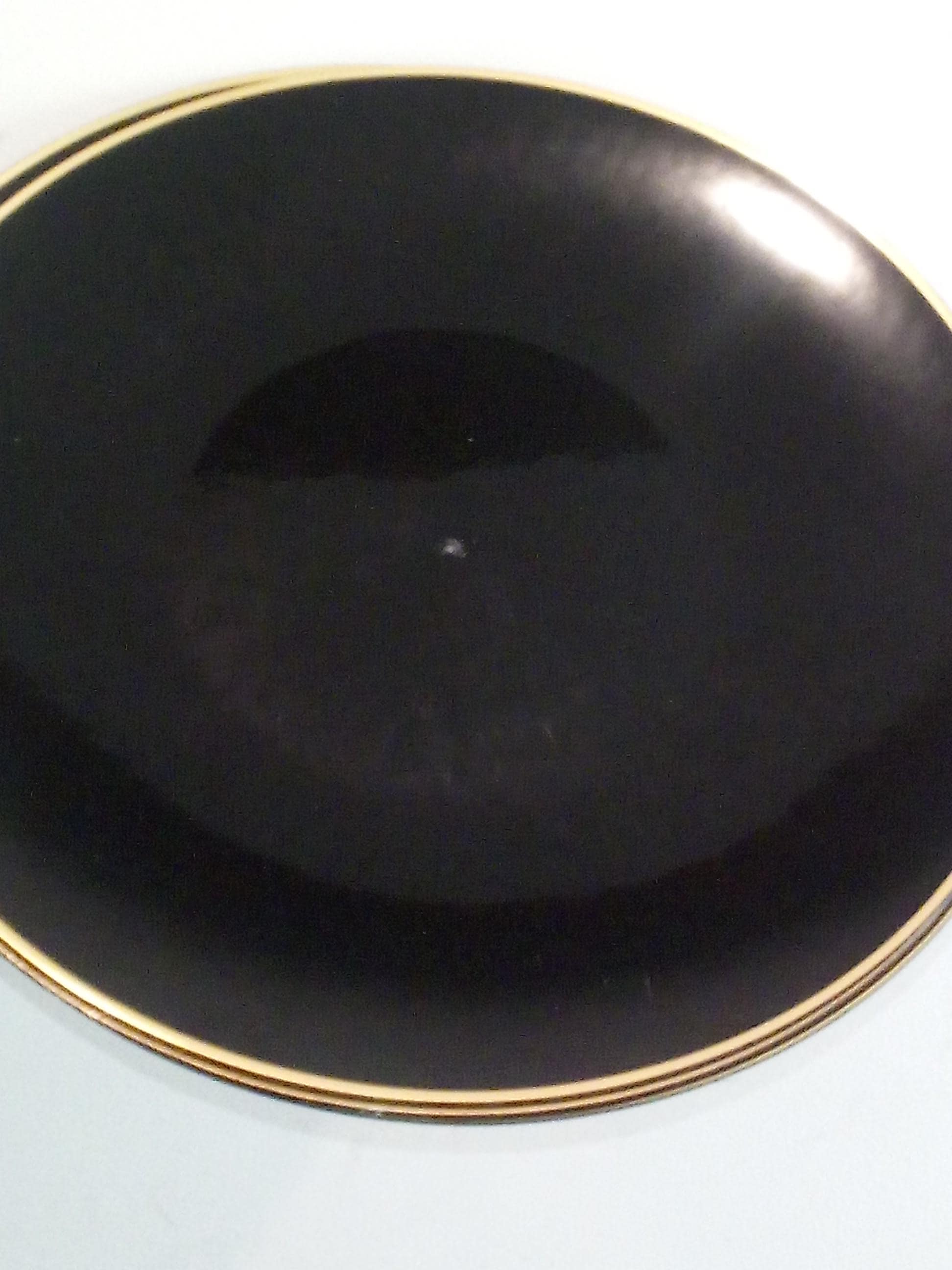 A set of 4 Black with Gold Rim Transparent Hammered Plastic Charger party Plates
