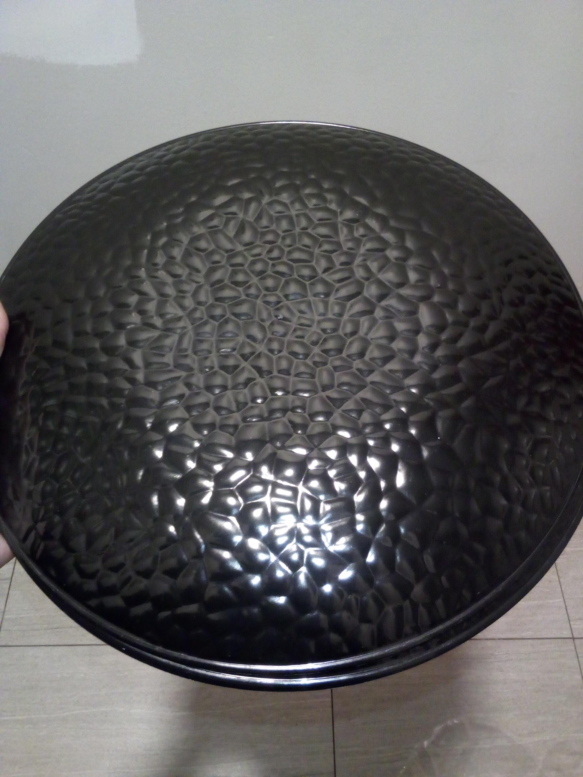 A set of 4 Black with Gold Rim Transparent Hammered Plastic Charger party Plates