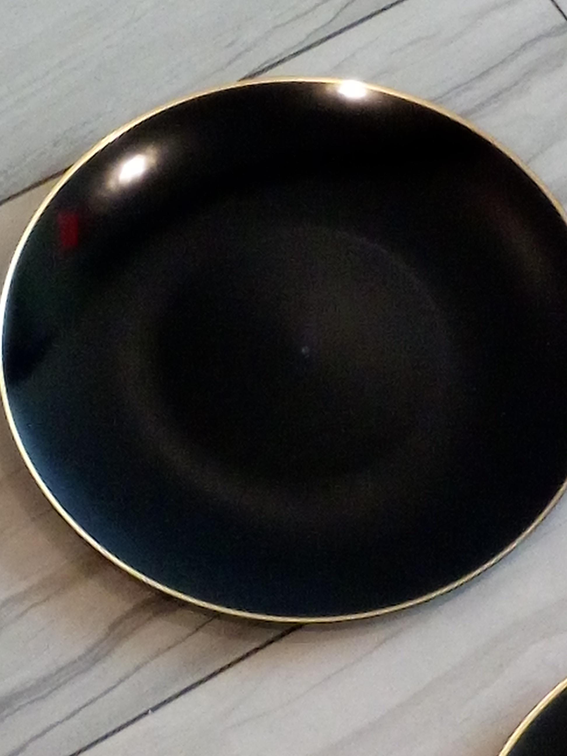 A set of 4 Black with Gold Rim Transparent Hammered Plastic Charger party Plates